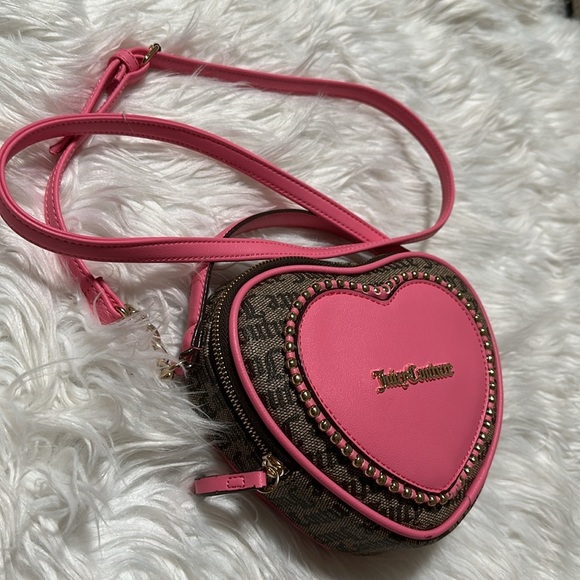 Juicy Couture Love Never Dies Heart Mini Tote Crossbody Brown Pink - Picture 4 of 8